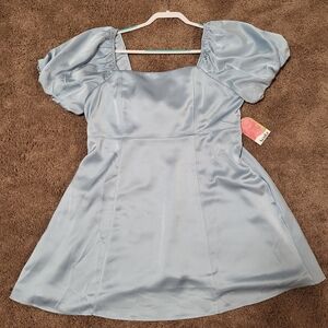 ARULA Sky Blue Puff Sleeve Mini Dress
